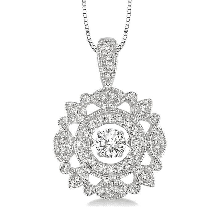 Beautiful Round Cubic Zirconia Sterling Silver Pendant Necklace