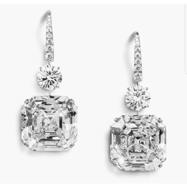 10CT Asscher Cut Cubic Zirconia Drop Earrings