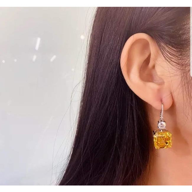 10CT Asscher Cut Cubic Zirconia Drop Earrings