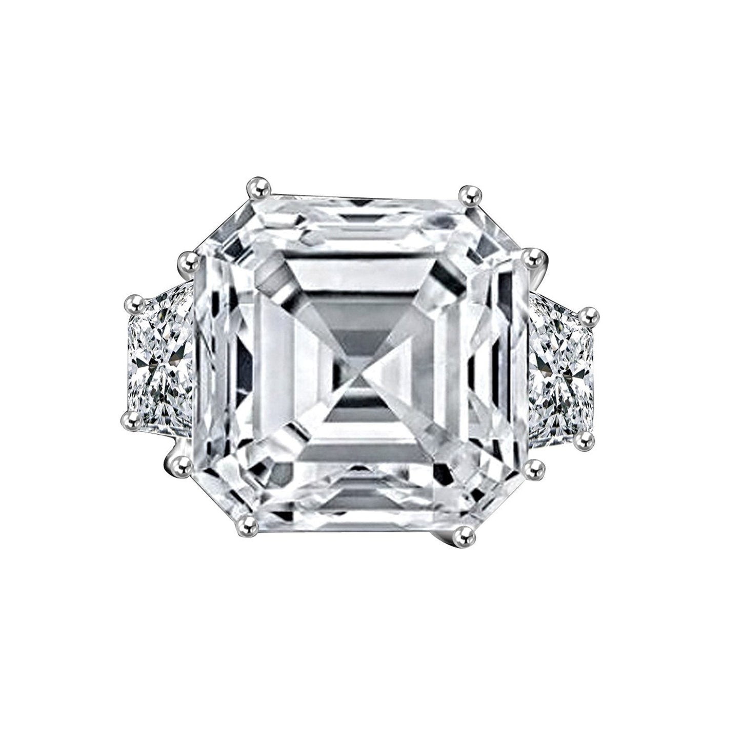 Magnificent 12CT Asscher Cubic Zirconia Sterling Silver Ring
