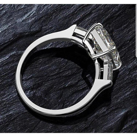 Brilliant Emerald Cut Cubic Zirconia Three Stone Ring