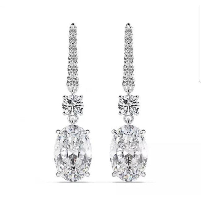 Spectacular 12CT Oval Cubic Zirconia Drop Earrings