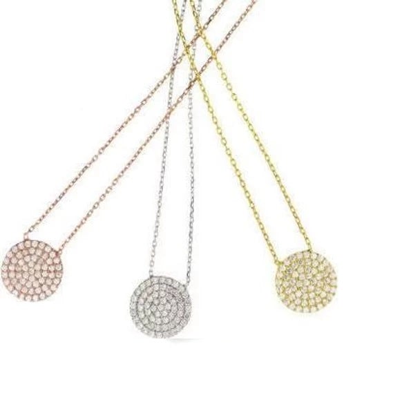 Round Disc Cubic Zirconia Pave Sterling Silver Earrings