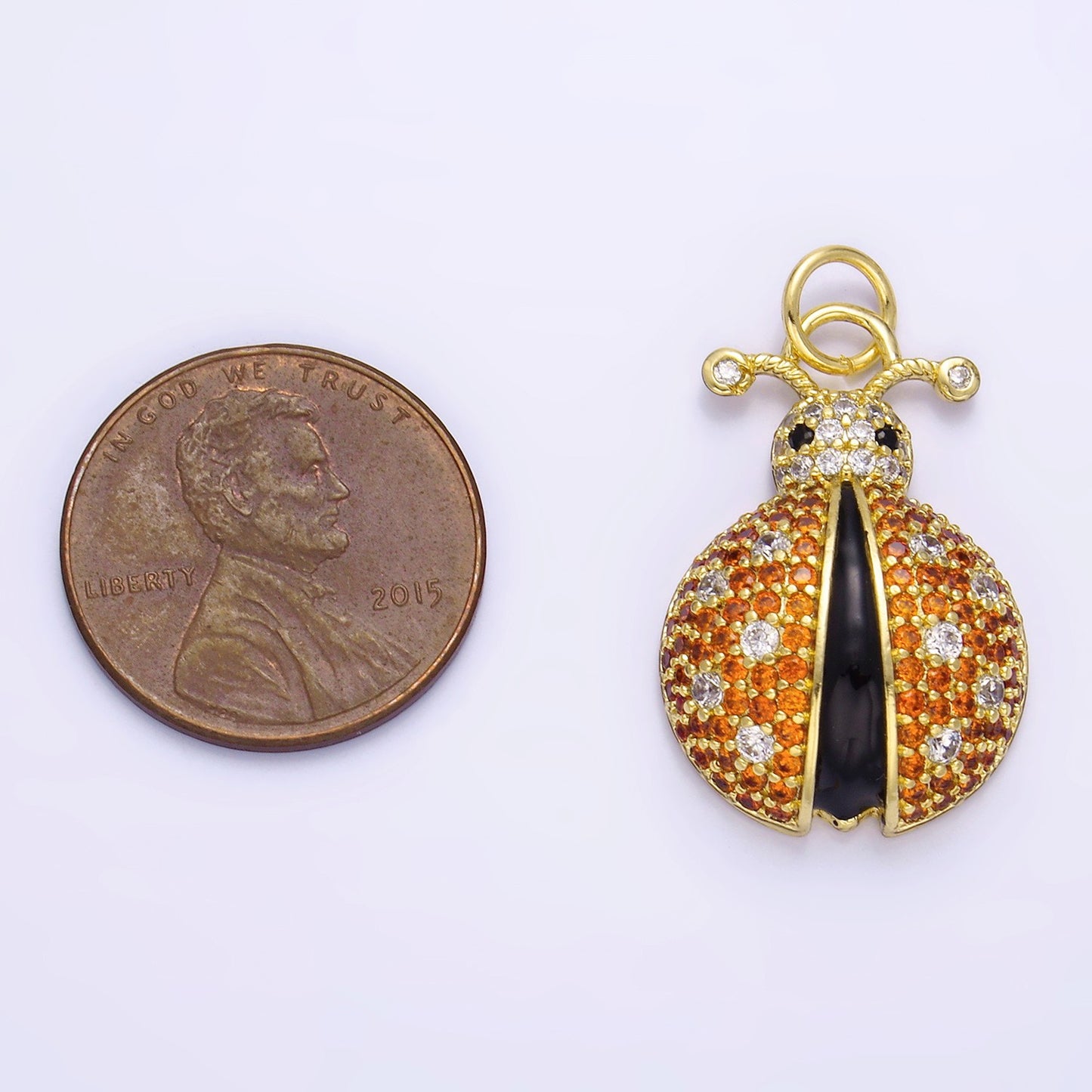 14K Gold Filled 25mm Micro Paved CZ Ladybug Insect Animal Charm