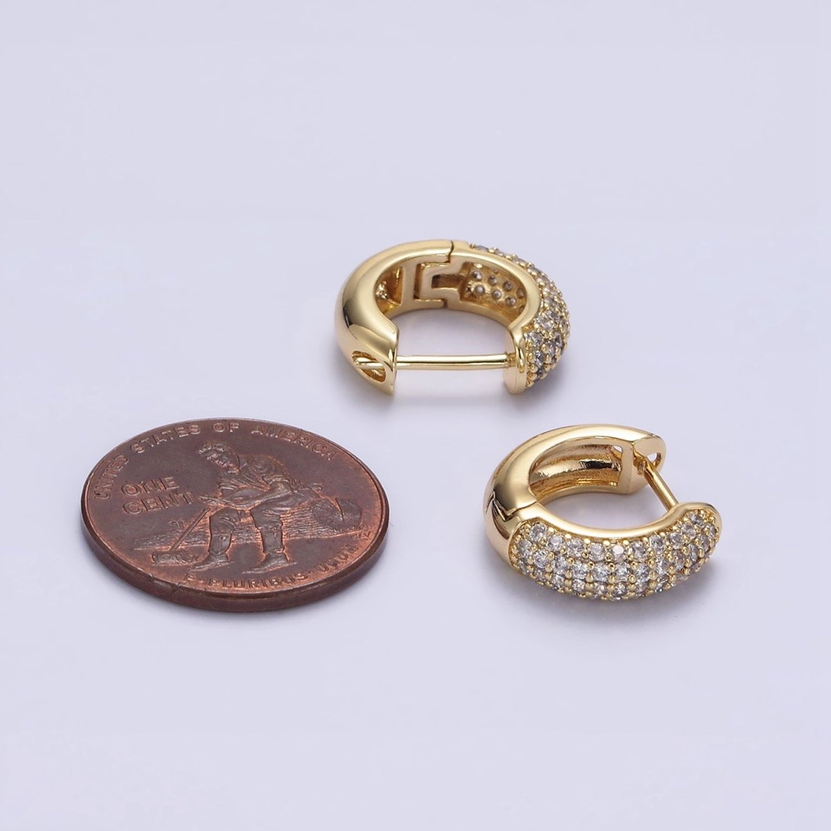 Simple Everyday Gold-Filled 14.5mm Micro Paved CZ Huggie Hoop Earrings