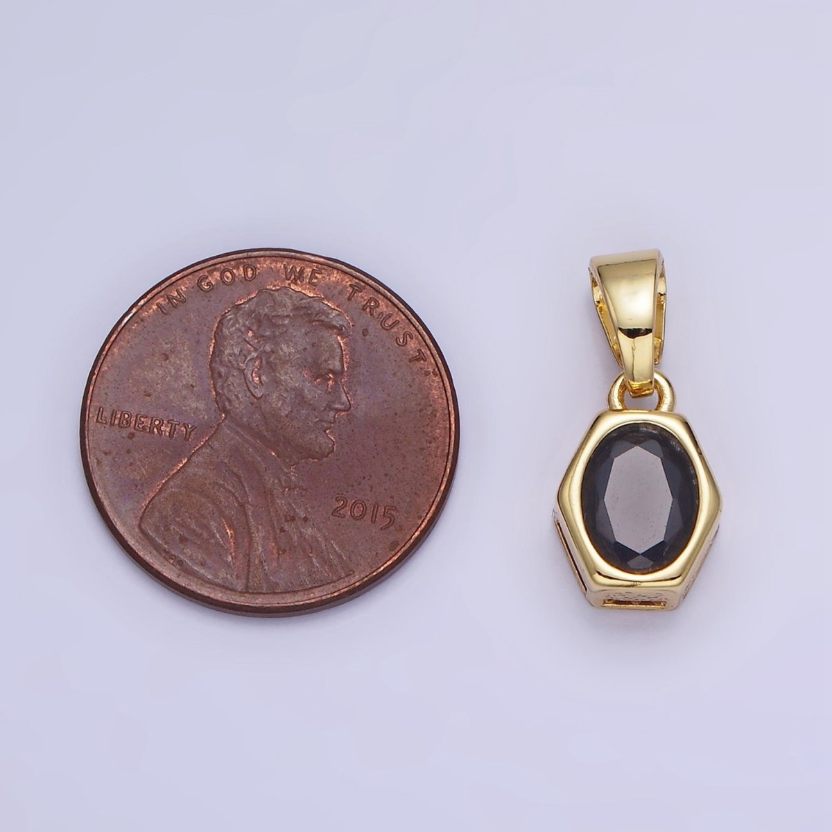 Gold Filled 9mm x 5.4mm Birthstone CZ Hexagonal Pendant in Gold or Silver