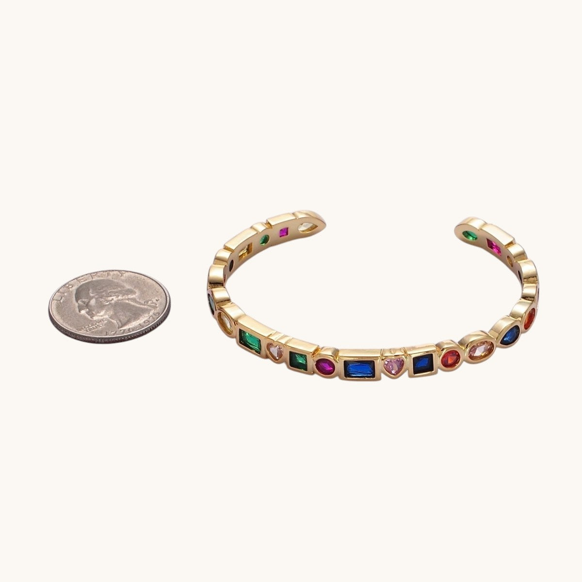 14K Gold Filled Clear or Multicolor CZ Geometric Cuff Bracelet
