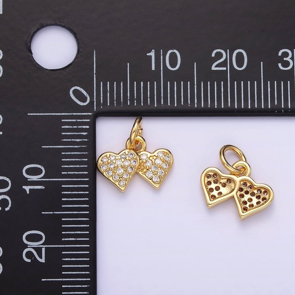 Tiny 14K Gold Filled Double Heart Micro Paved CZ Charm