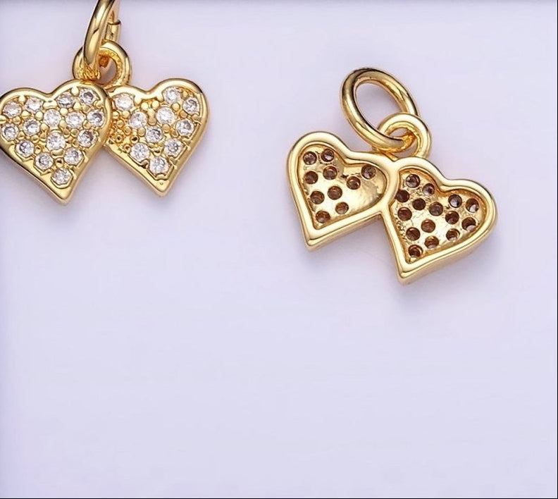 Tiny 14K Gold Filled Double Heart Micro Paved CZ Charm