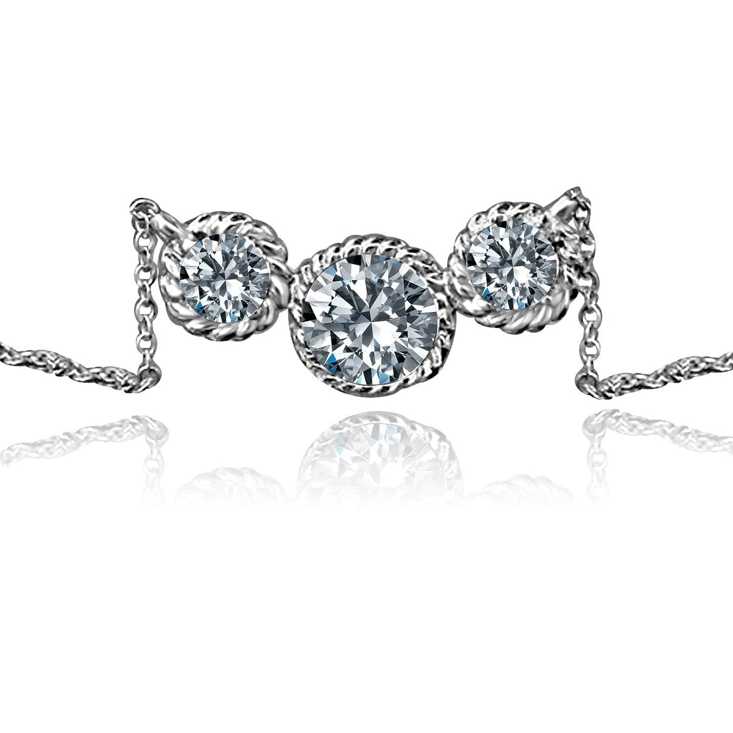 Sterling Silver 1.5 CT Cubic Zirconia Pendant Necklace
