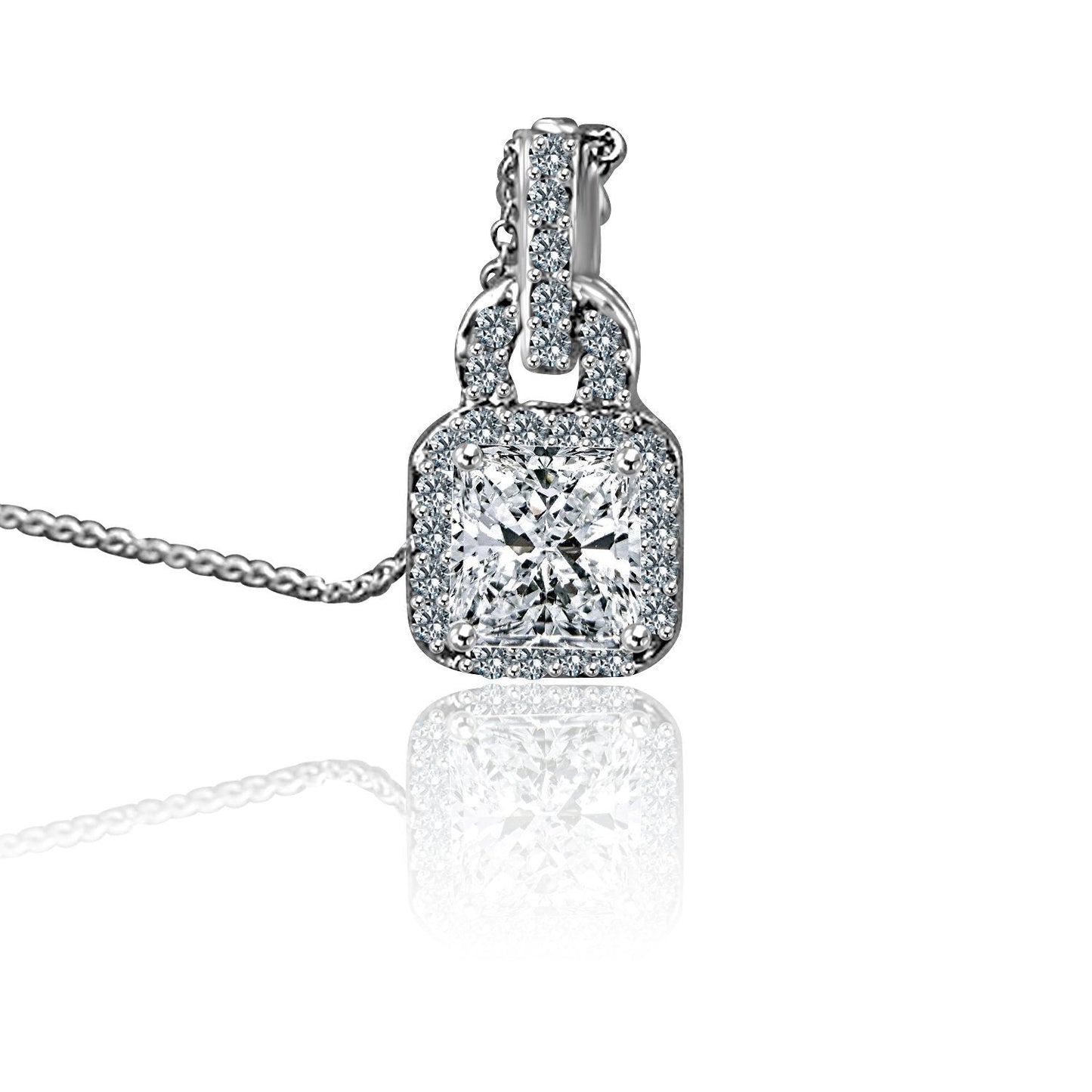 Sterling Silver 1.5CT Square Princess Cut Cubic Zirconia Pendant Necklace