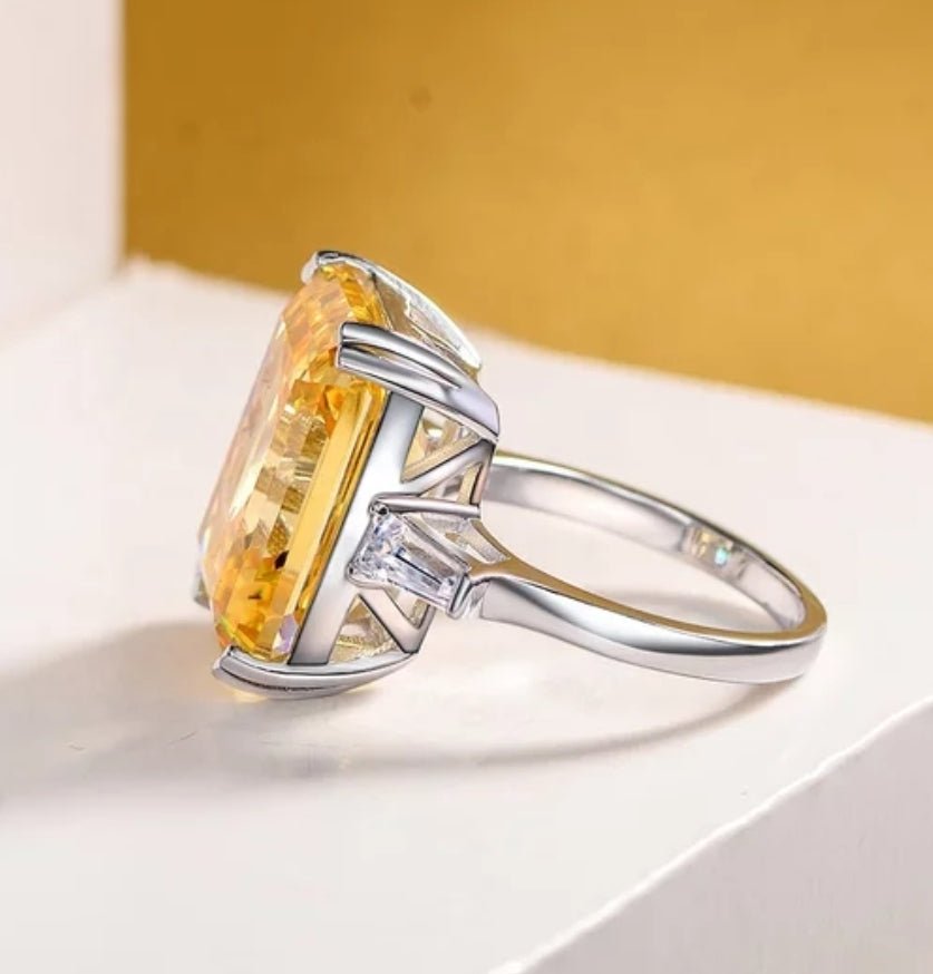 Elegant Emerald Cut Cubic Zirconia Engagement Ring