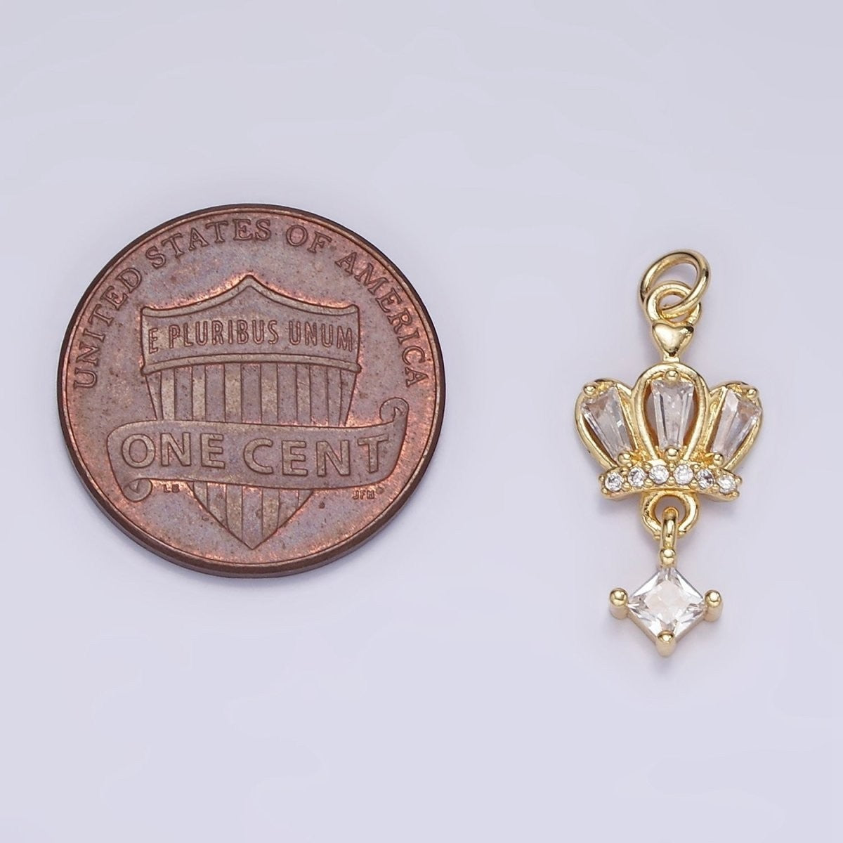 16K Gold Filled 20mm x 15mm CZ Rhombus Baguette Drop Royal Crown Charm in Gold & Silver