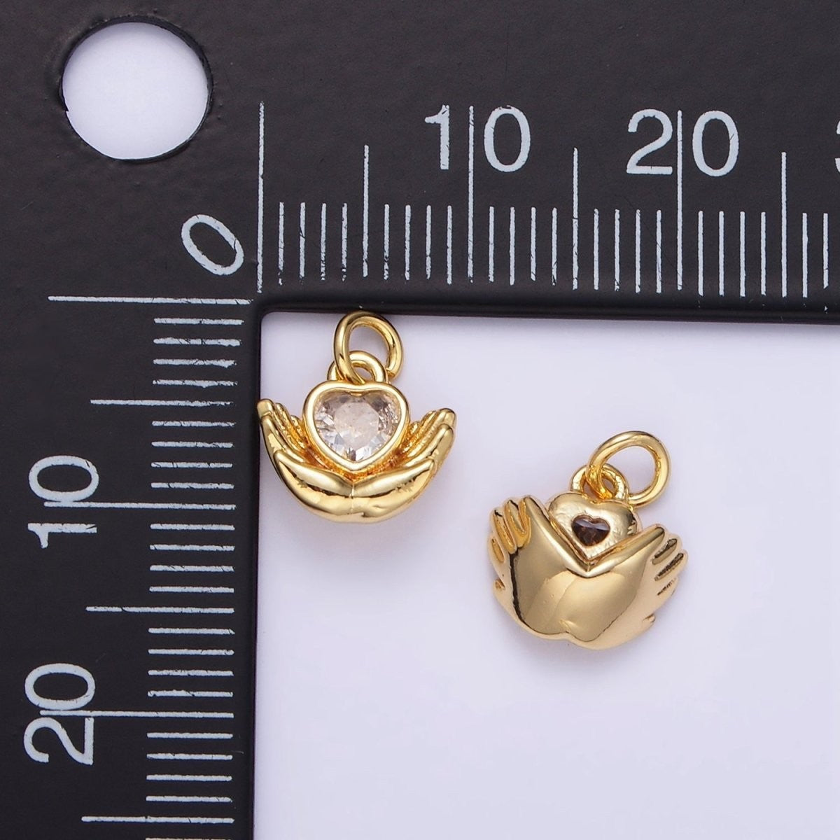 24K Gold Filled Heart CZ Hand Palm Gesture Charm