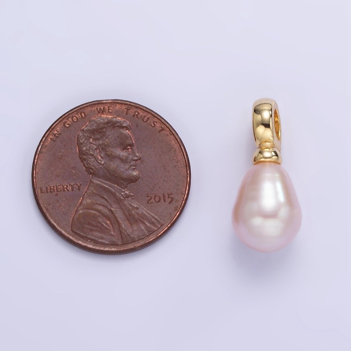 Gold-Filled 24mm x 18mm Ringed Pink Freshwater Pearl Snap Latch Drop Pendant