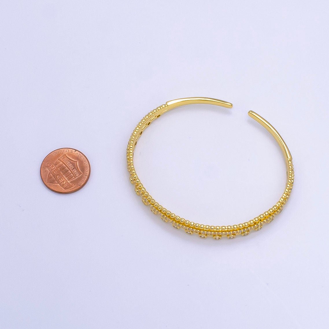 16K Gold Filled Triple Band Bubble CZ Micro Paved Cuff Bracelet