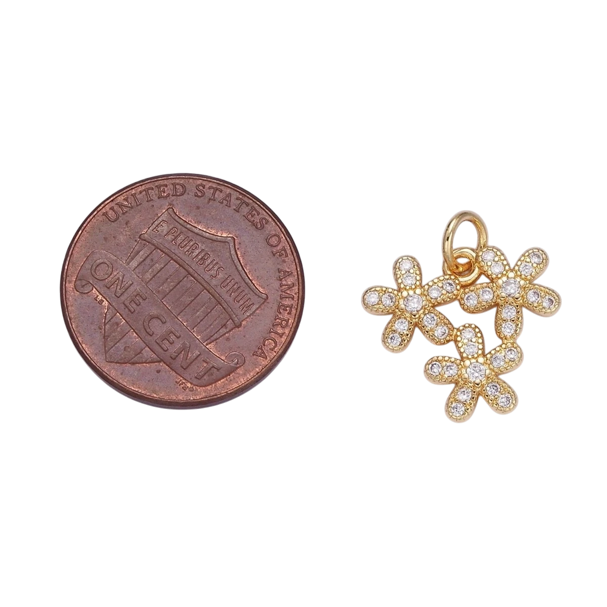 16K Gold Filled Triple Flower Micro Paved CZ Charm