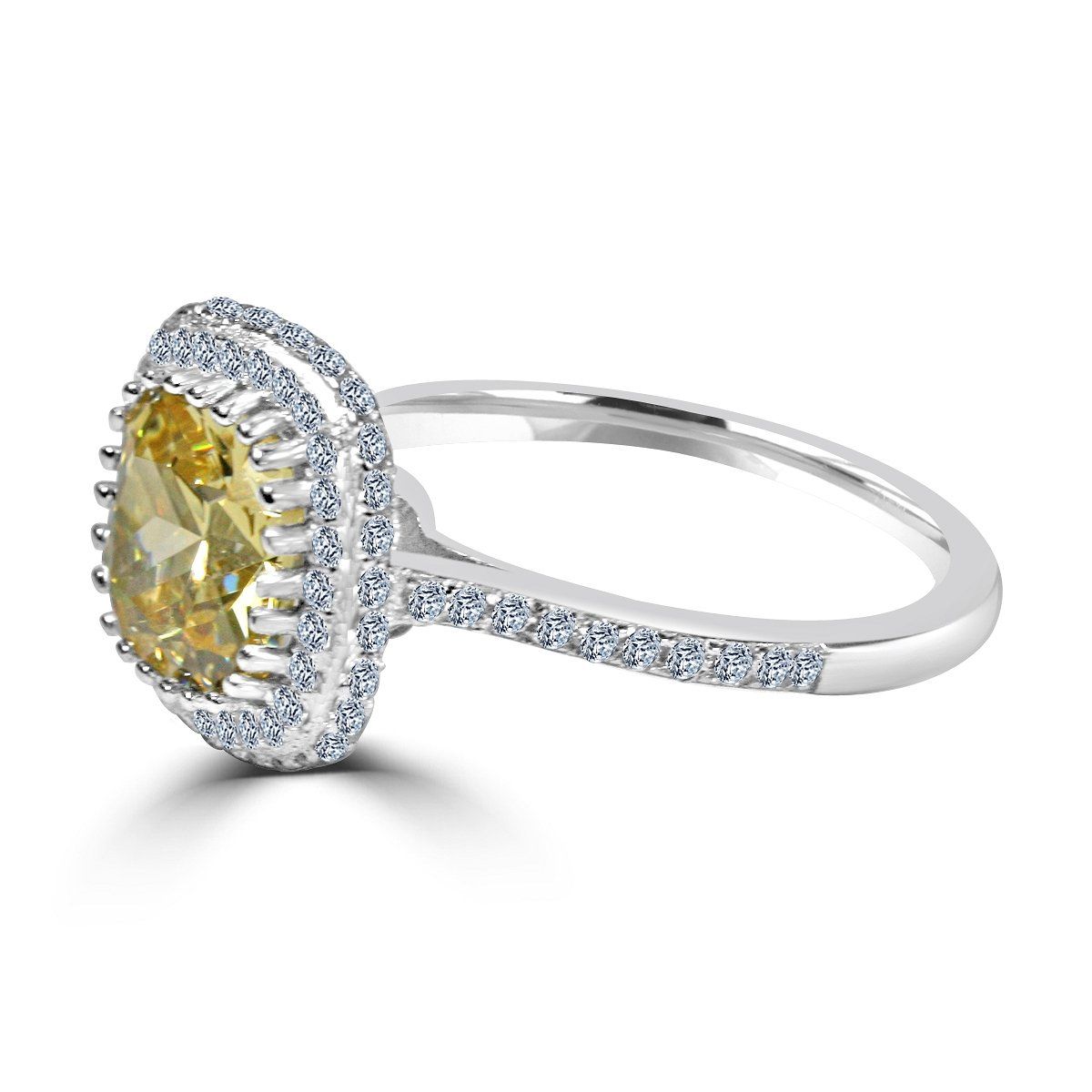 Sterling Silver Platinum Plated 2CT Cushion Cut Cubic Zirconia Halo Ring