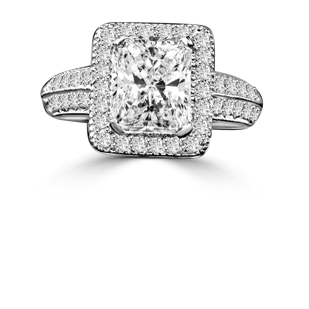 Sterling Silver 2CT Radiant Cut Cubic Zirconia Halo Micro Pave Vintage Style Ring
