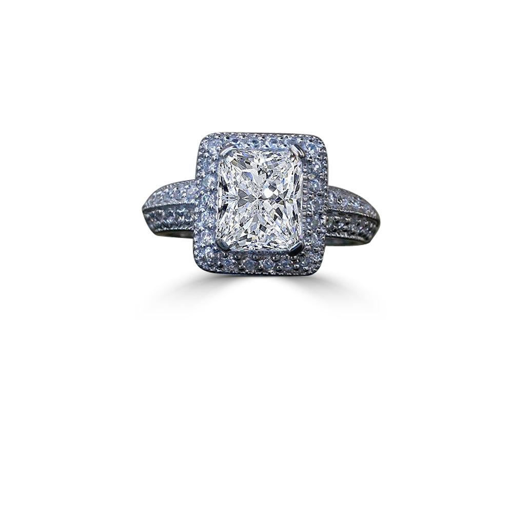 Sterling Silver 2CT Radiant Cut Cubic Zirconia Halo Micro Pave Vintage Style Ring