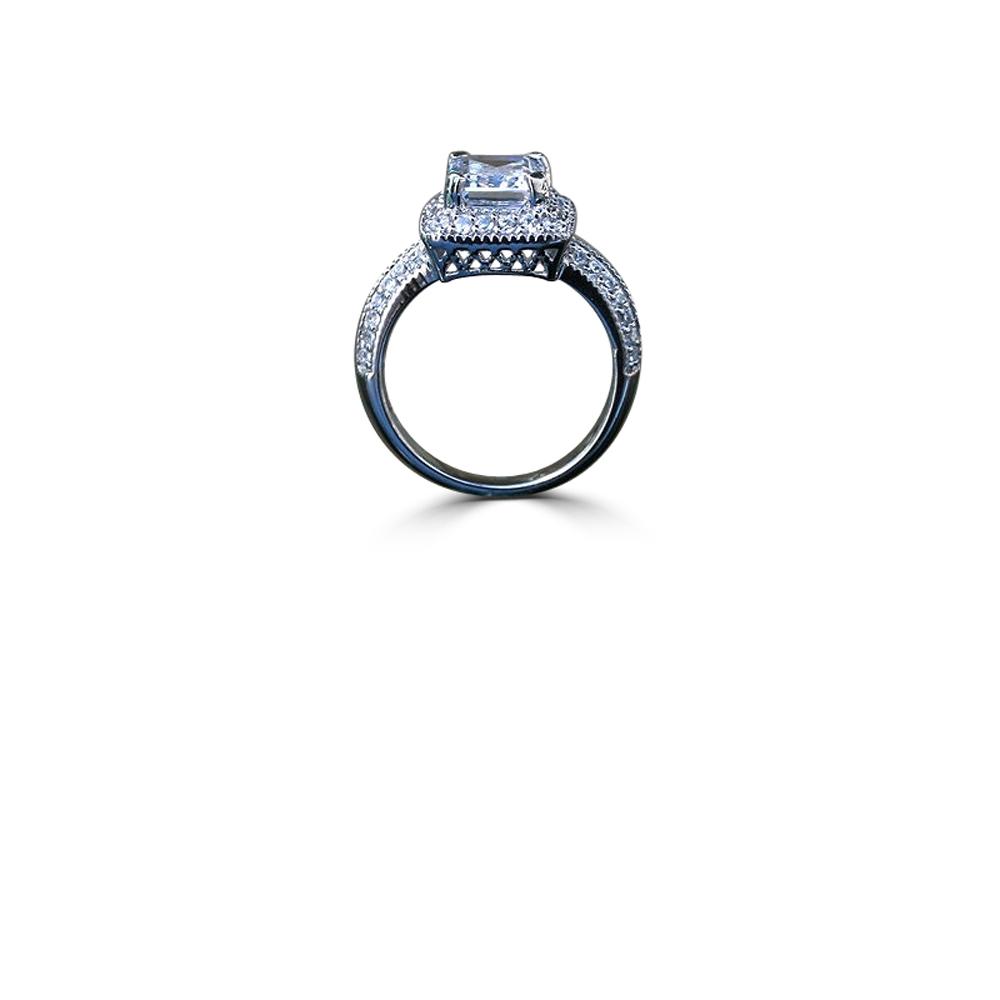 Sterling Silver 2CT Radiant Cut Cubic Zirconia Halo Micro Pave Vintage Style Ring
