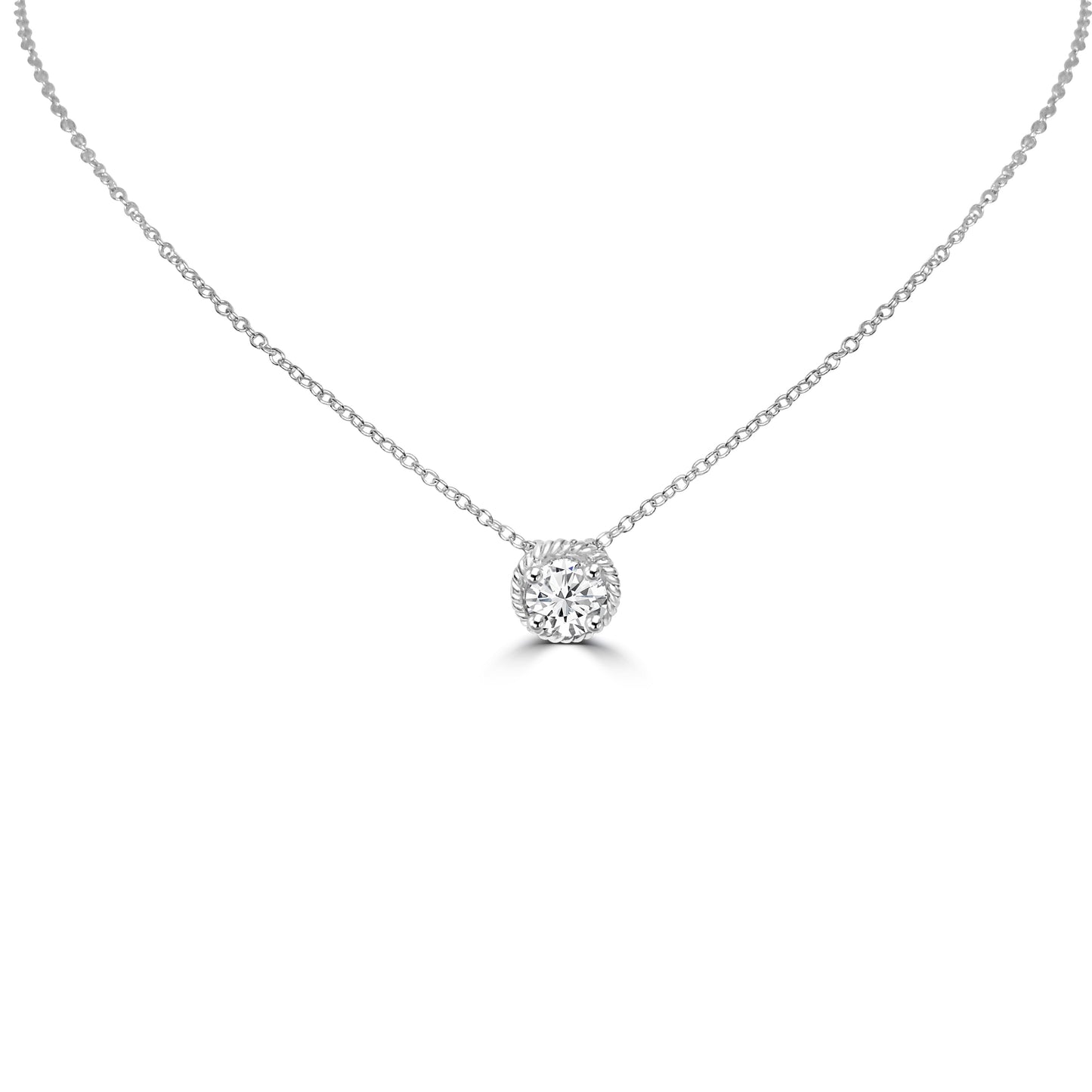 Classic Round Sterling Silver Cubic Zirconia Pendant Necklace