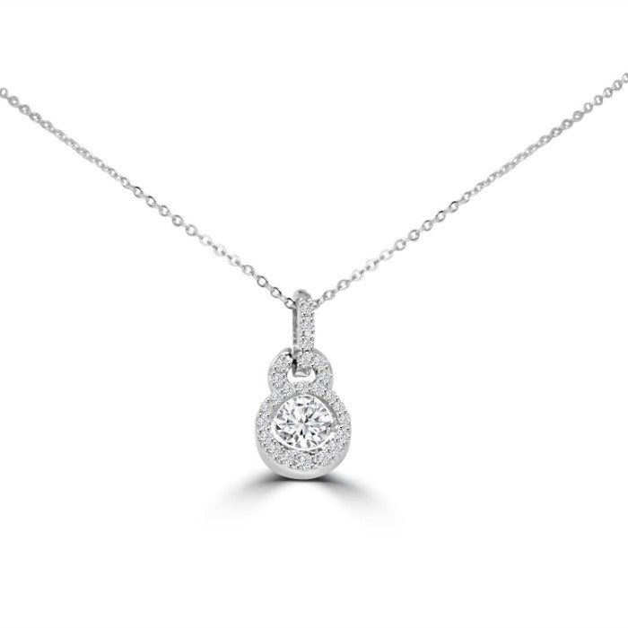 Sterling Silver 1CT Cubic Zirconia Halo Pendant Necklace