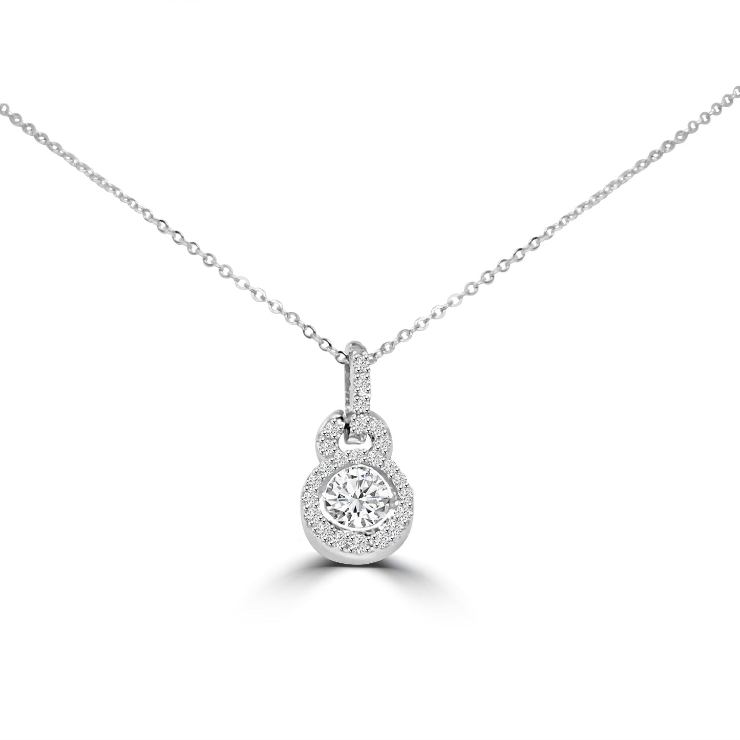 Sterling Silver Round Cubic Zirconia Double Jeweled Bail Pendant Necklace