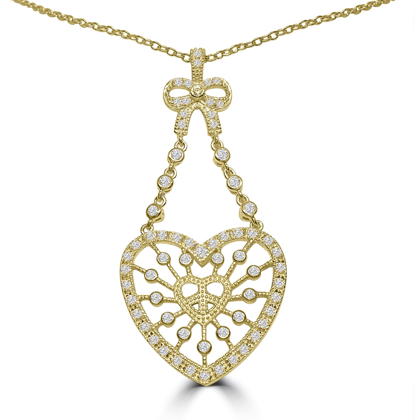 Large Cubic Zirconia Heart & Peace Pendant Necklace