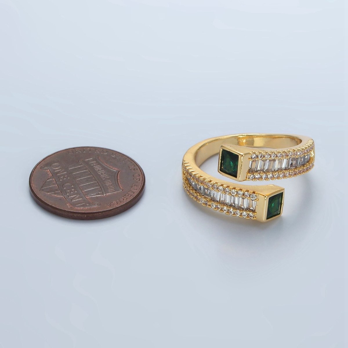 24K God Filled Red or Green CZ Baguette Micro Pave Wrap Ring