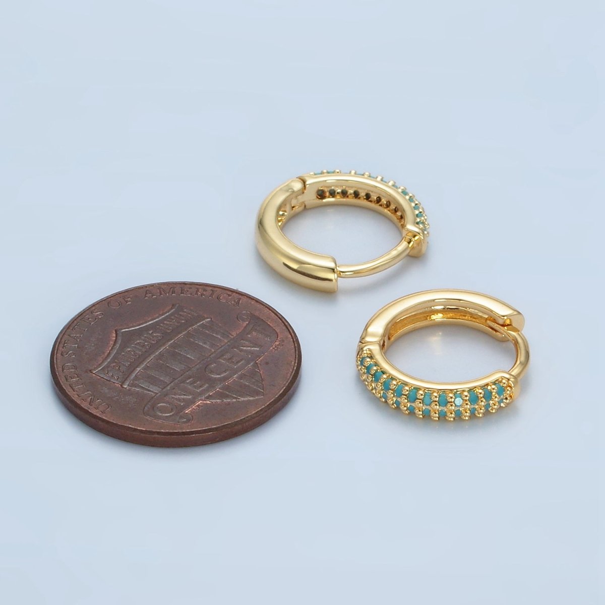 Dainty 24K Gold Filled 13mm Turquoise Micro Pave Cartilage Huggie Earrings