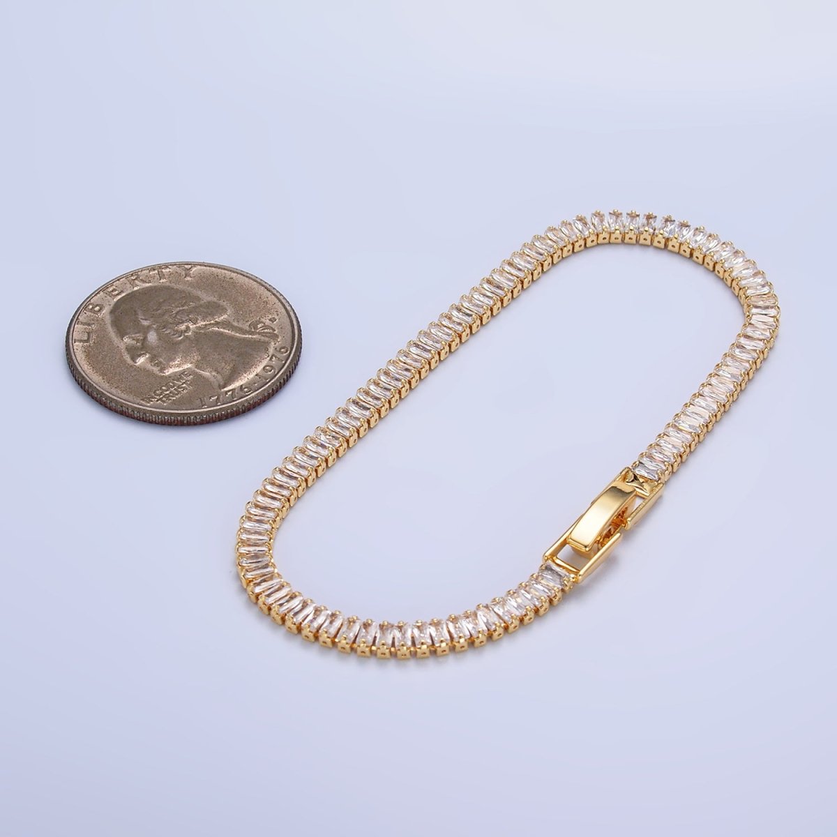Gorgeous 24K Gold Filled 3.5mm Clear Baguette CZ Tennis Bracelet