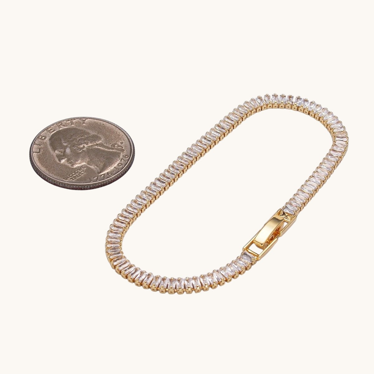 Gorgeous 24K Gold Filled 3.5mm Clear Baguette CZ Tennis Bracelet