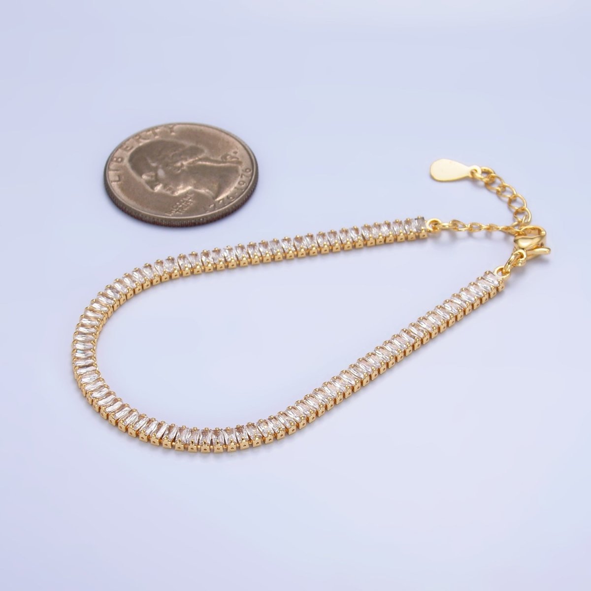 24K Gold Filled 3.5mm Clear CZ Baguette 7 Inch Tennis Bracelet