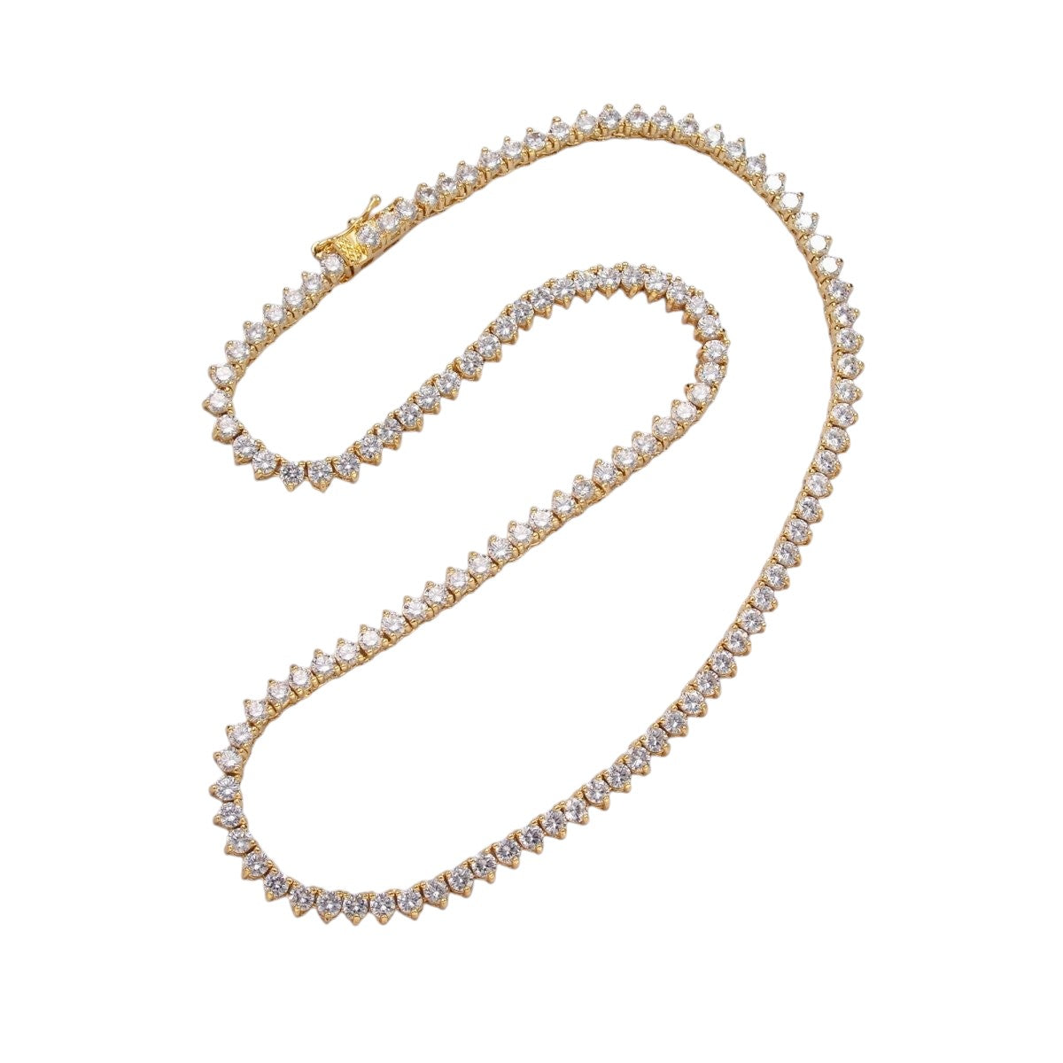 Stunning 24K Gold Filled 4.2mm Clear CZ Three-Prong Tennis 16 Inch Necklace