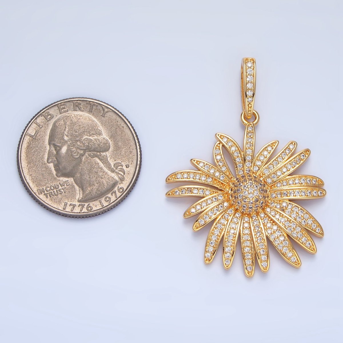 Large 24K Gold-Filled 43mm Micro Pave CZ Flower Pendant