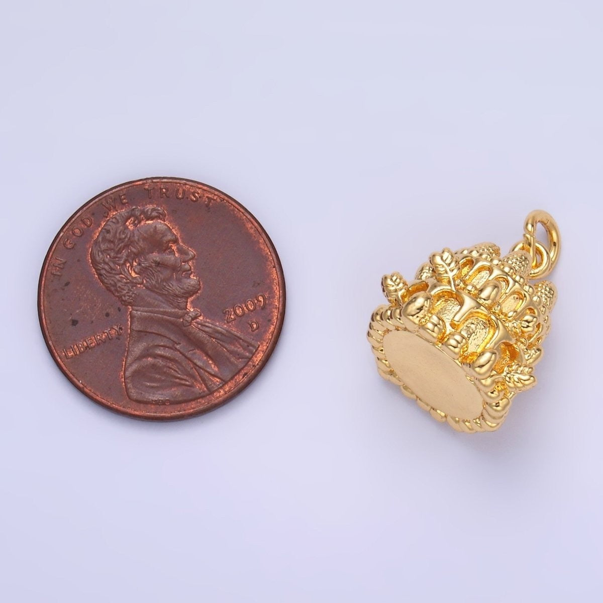 24K Gold Filled 14mm x 15mm Birthday Cake Multidimensional 3D Charm in Gold or Silver