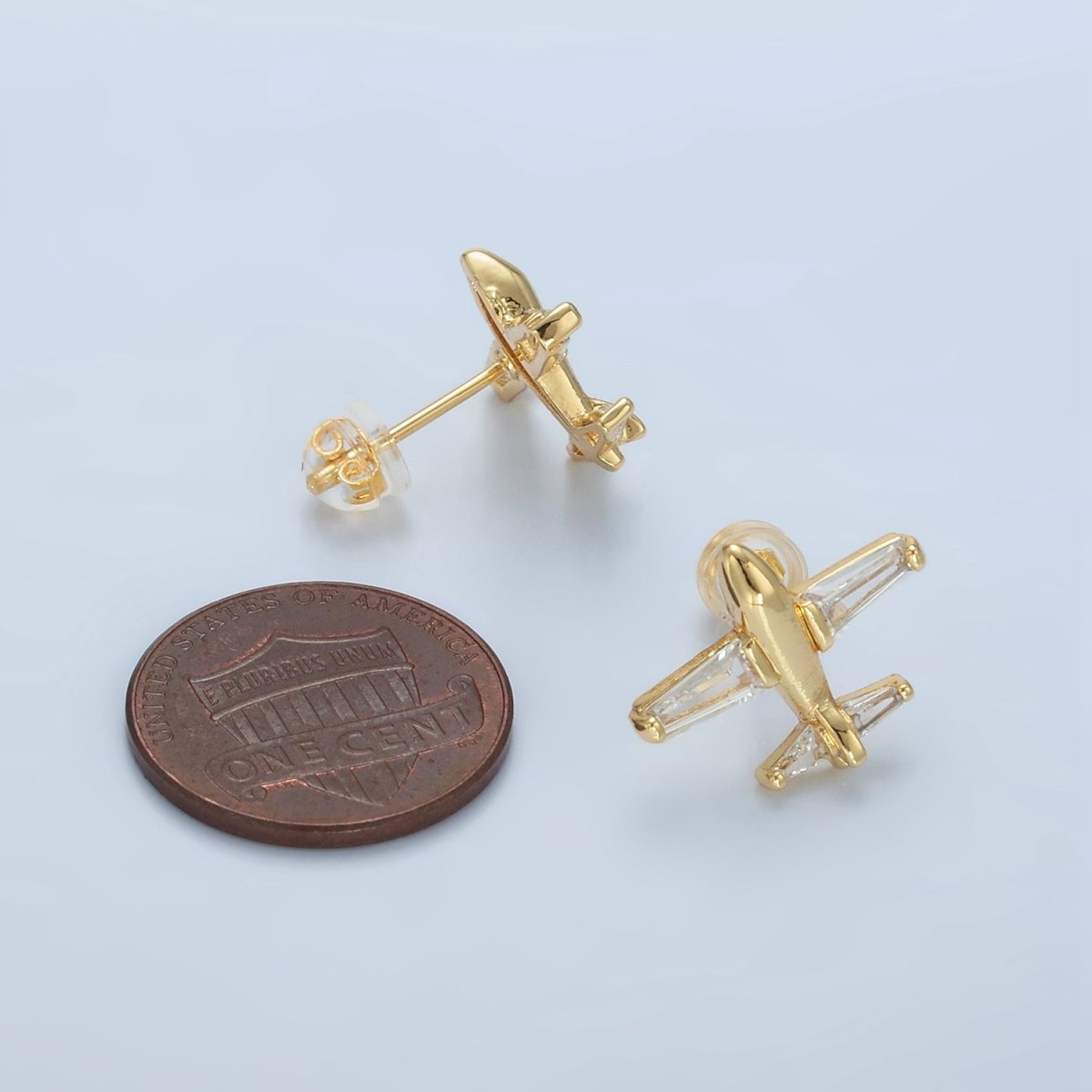 Sweet 24K Gold Filled Baguette CZ Airplane Travel Stud Earrings