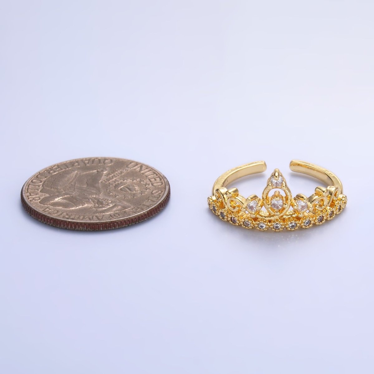 Sweet 24K Gold-Filled Clear CZ Artisan Crown Ring Adjustable