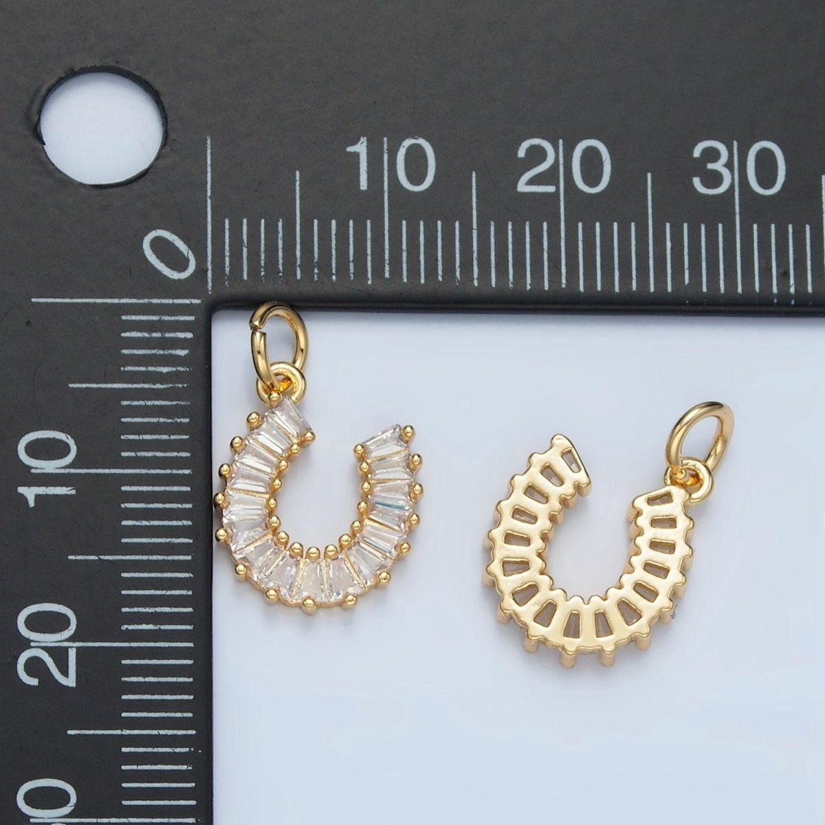 24K Gold Filled Clear CZ Baguette Horseshoe Charm