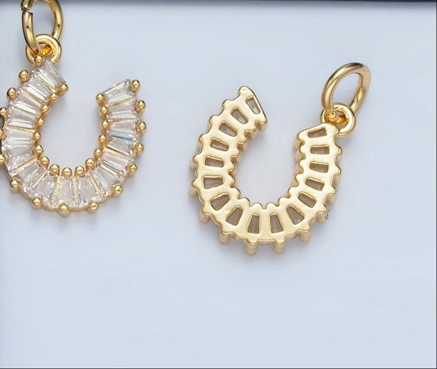 24K Gold Filled Clear CZ Baguette Horseshoe Charm