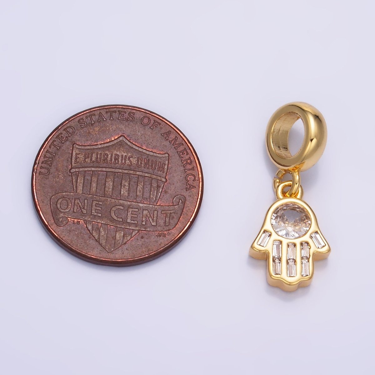 Dainty 24K Gold-Filled Clear 13mm CZ Hamsa Hand Rhodelle Bail Drop Pendant