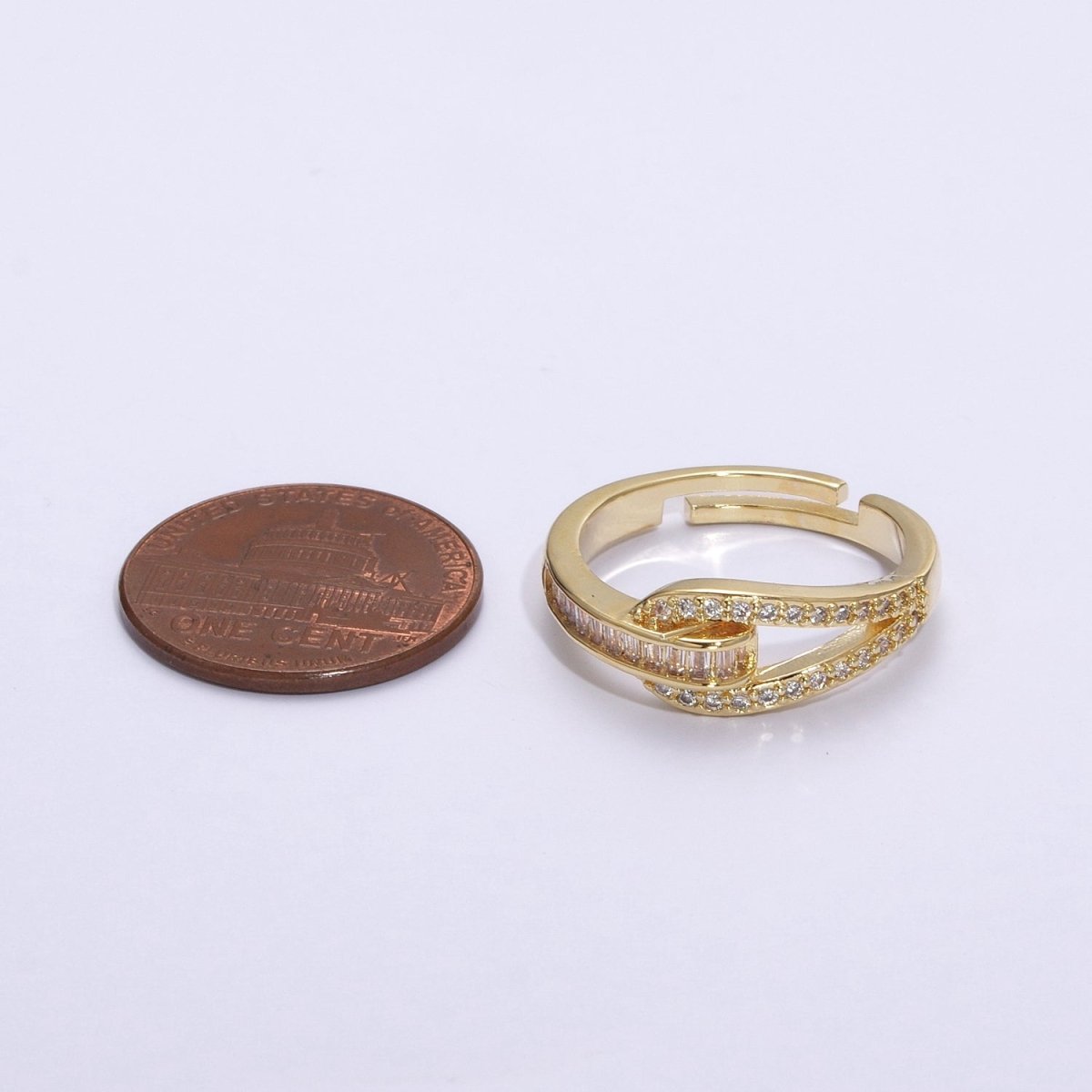 Beautiful 24K Gold Filled Clear CZ Micro Paved Baguette Knot Ring
