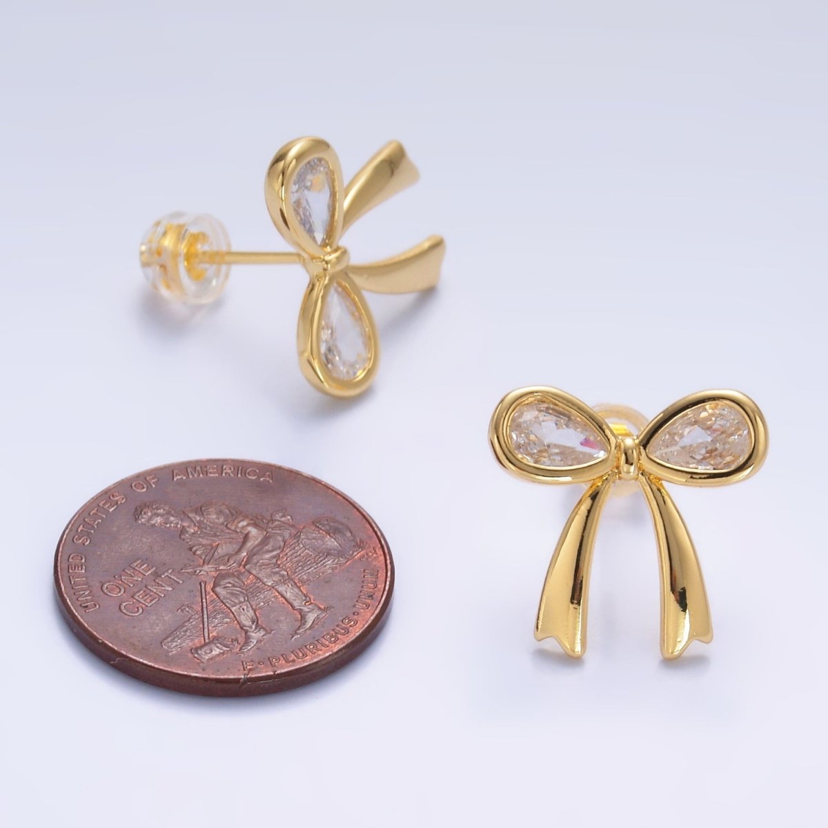 Sweet 24K Gold-Filled Clear CZ Ribbon Bow Stud Earrings