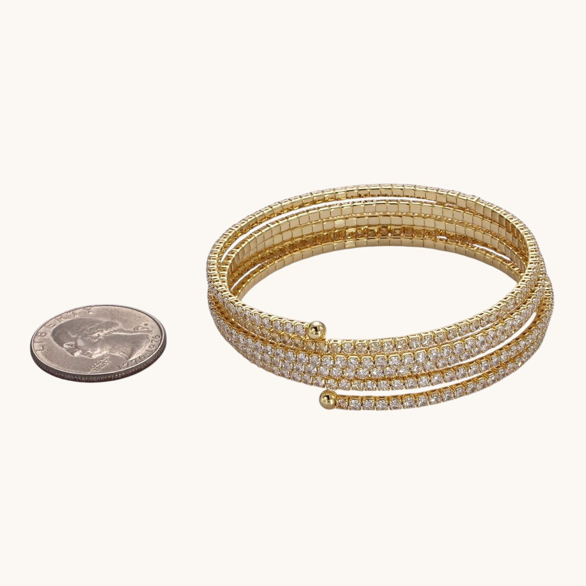 24K Gold Filled Clear CZ Tennis Chain Multiple Band Bangle Bracelet