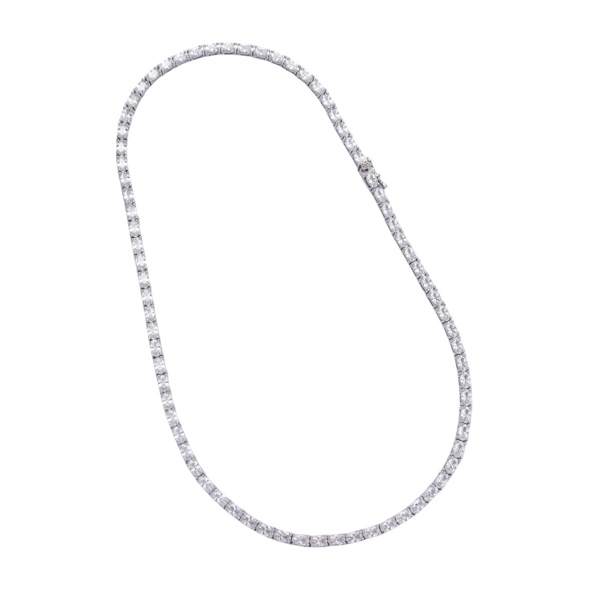 Gorgeous 24K Gold Filled Clear Oval CZ Tennis Chain 16 Inch Necklace in Gold & Silver