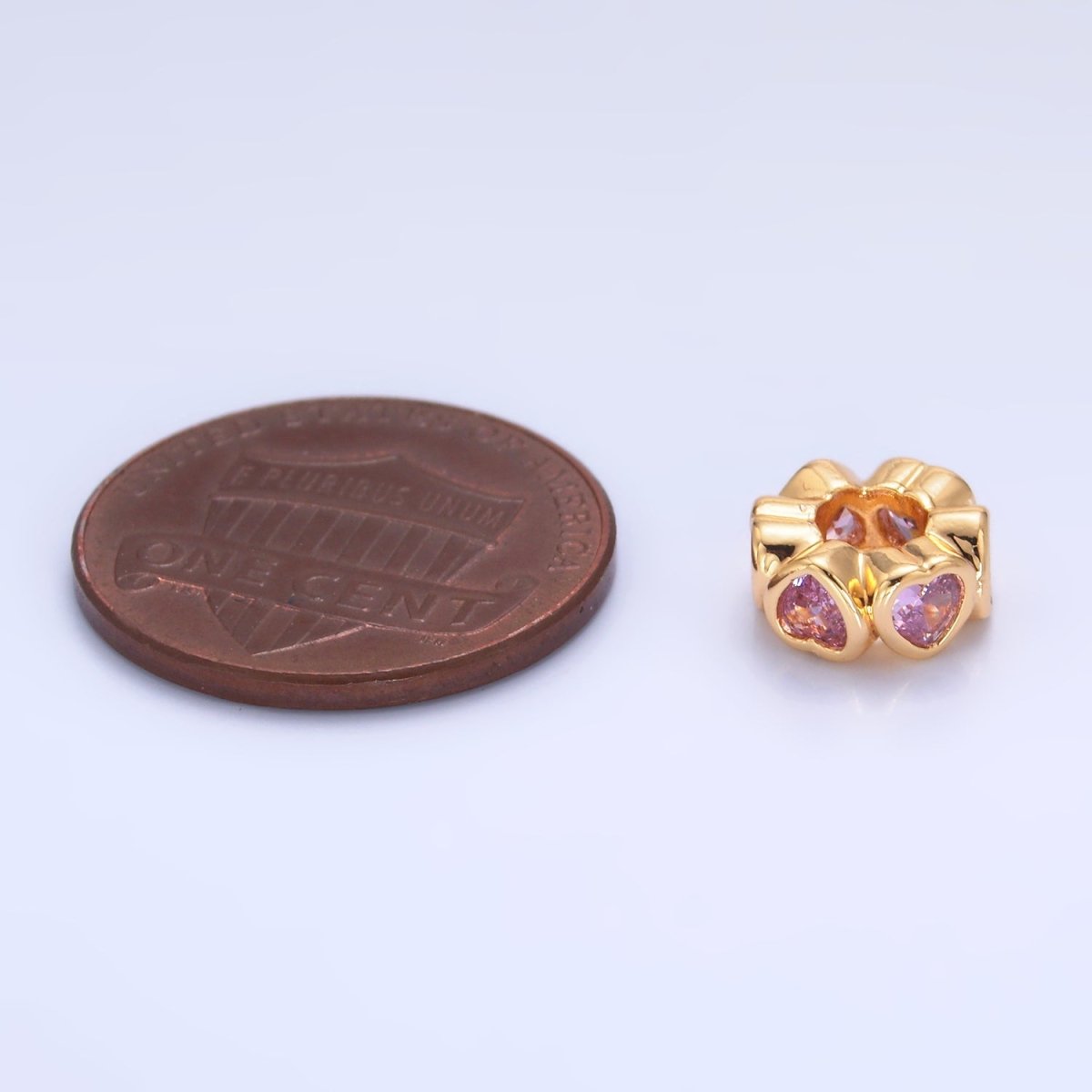 Love Hearts 24K Gold-Filled 8.4mm Clear, Red, Green, Pink CZ Heart Rondelle Spacer Bead