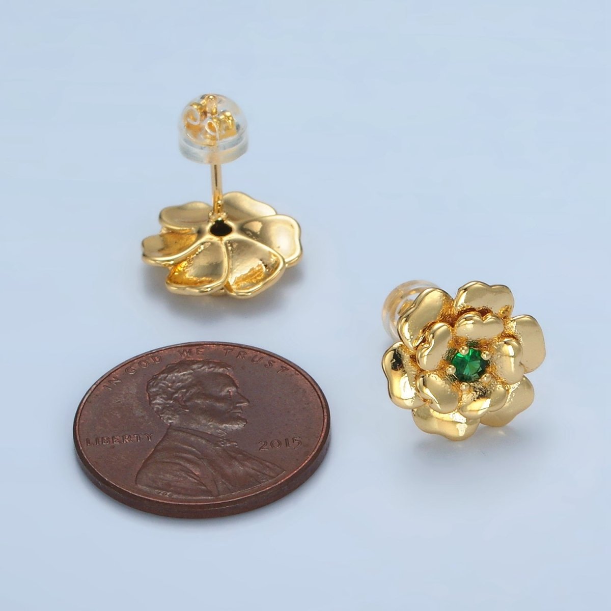 24K Gold Filled Green CZ Bud Flower Stud Earrings