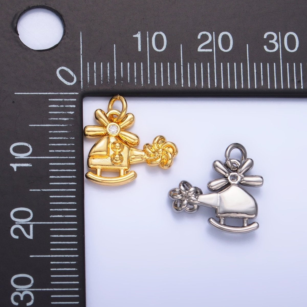 24K Gold Filled CZ Helicopter Travel Charm in Gold & Silver