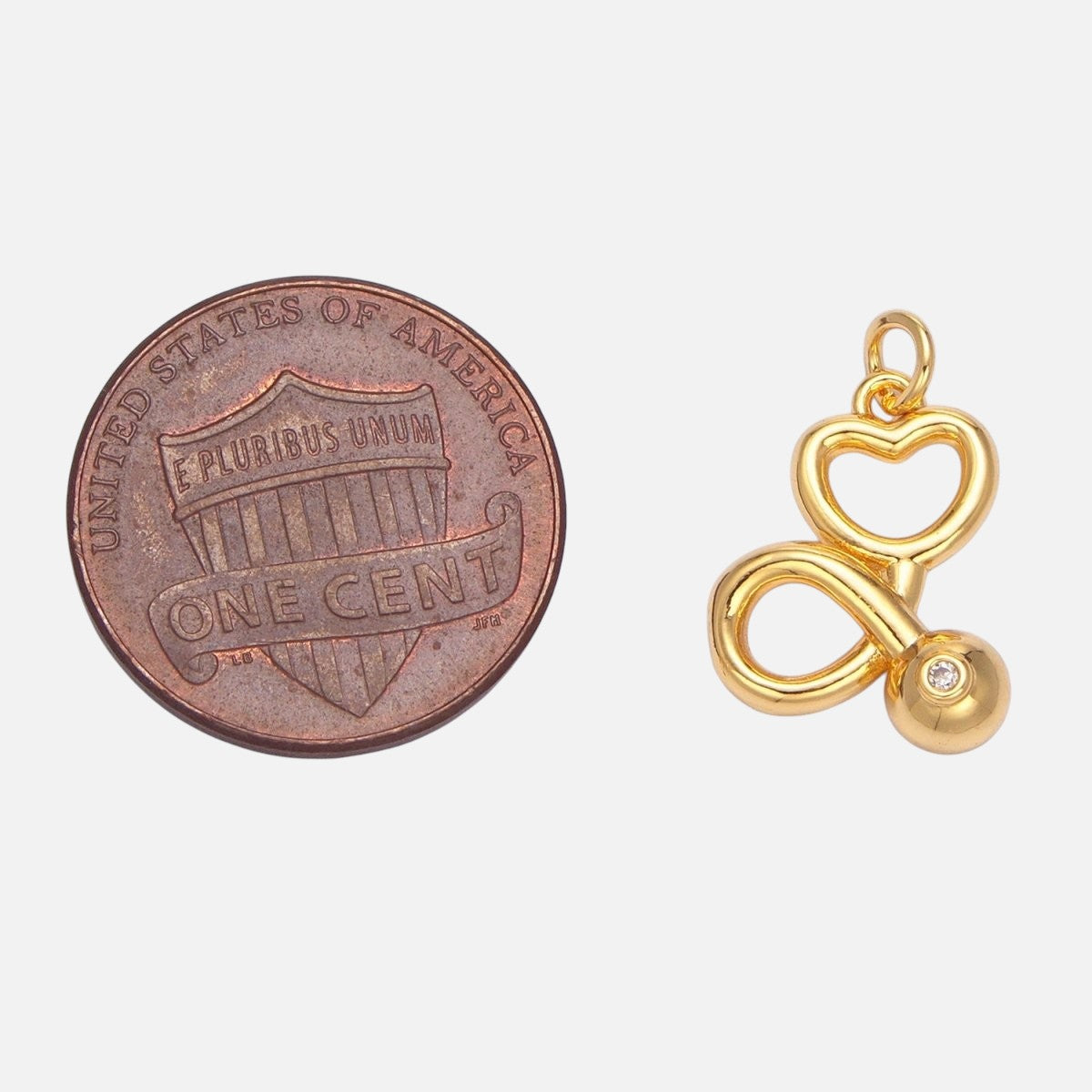 24K Gold Filled 16mm CZ Medical Doctor Stethoscope Heart Multidimensional Charm